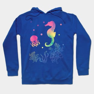 Seahorse And Jellyfish Rainbow Colors Hoodie